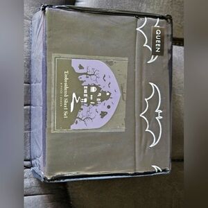 Halloween embroidered bats Queen sheet set Gothic